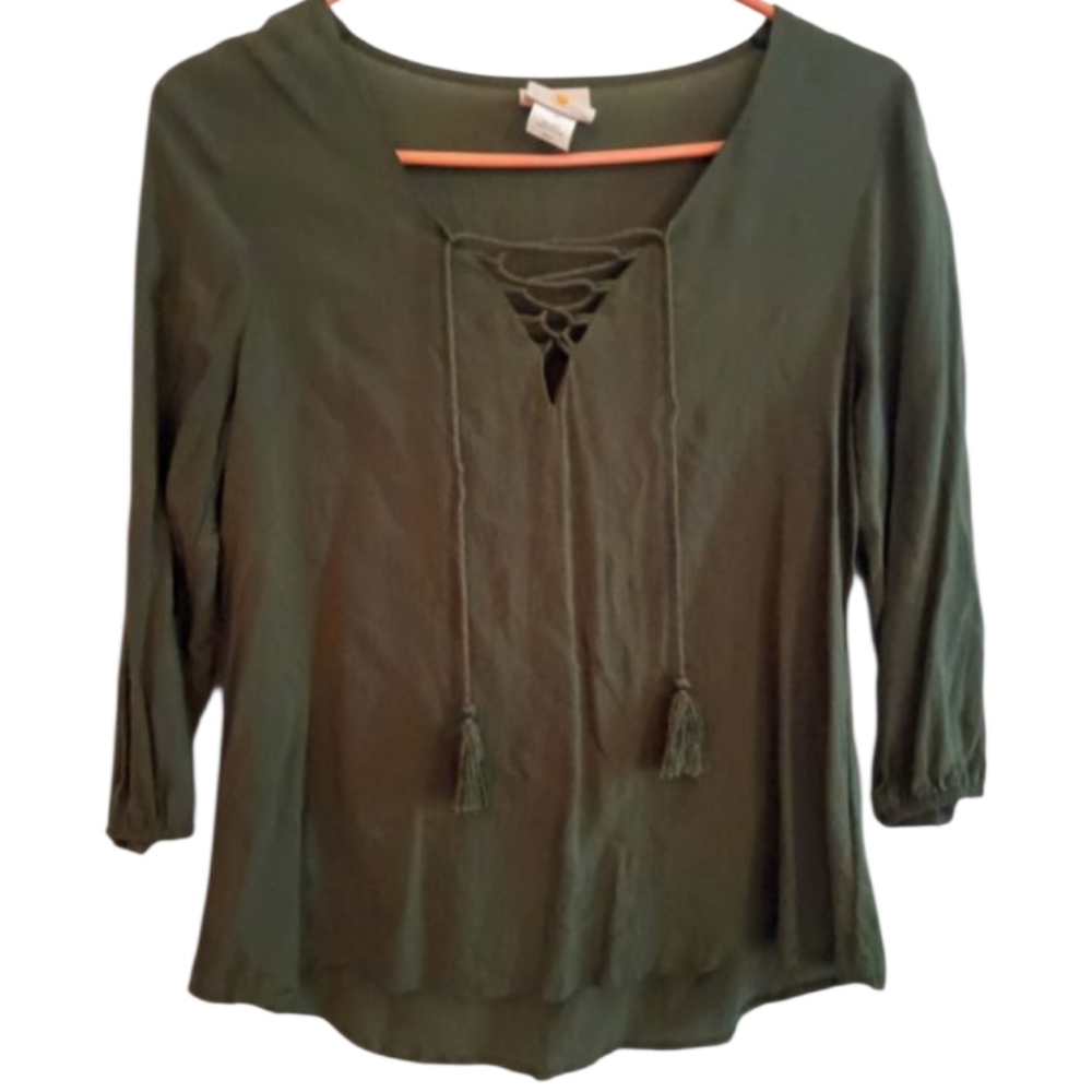 Neon Soul Olive Green Women's Top with Tassel Detail